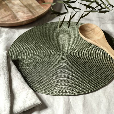 Circular Ribbed Placemat Olive Green