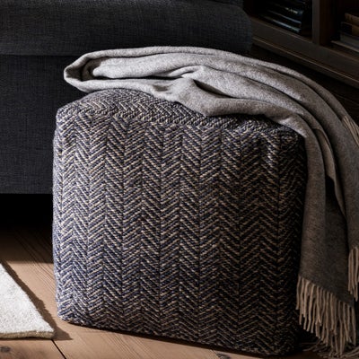 Milton Herringbone Pouffe - Navy
