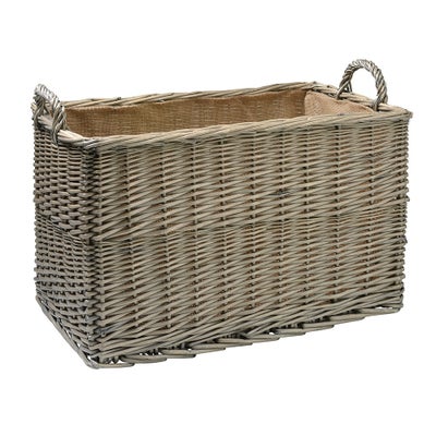 Large Antique Wash Rectangular Hessian Lined Basket