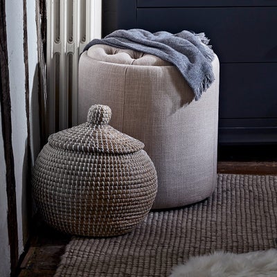 Ashley Buttoned Stool - Stone Linen