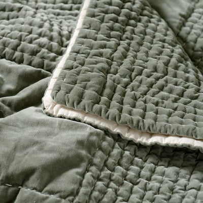Luxury Cotton Velvet Fern Green Bed Throw 140x240cm