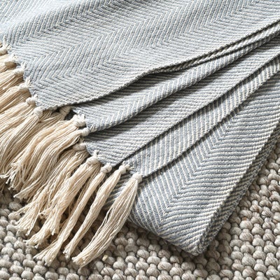 Herringbone Woven Throw Pale Blue