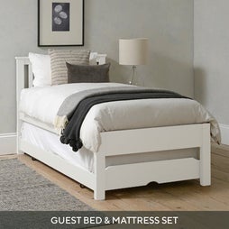 Pensham Pure White Guest Bed and Trundle with Two Mattresses