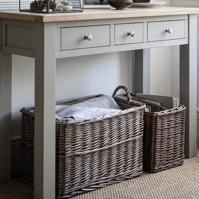 Large Antique Wash Rectangular Hessian Lined Basket