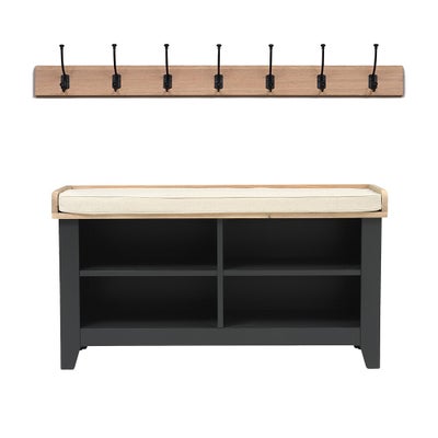 Open Shoe Storage Bench with 7 Hook Rack