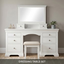 Chantilly Warm White Dressing Table, Mirror and Stool Set