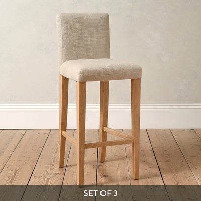 Upholstered Bar Stool Beige - Set of 3