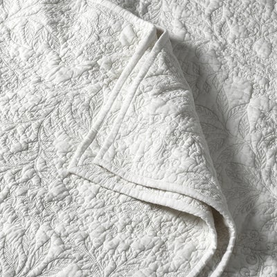 Floral Trail Embroidered Bed Throw White