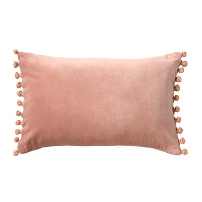 Cotton Velvet Cushion With Pom Poms 30x50cm Pale Old Rose