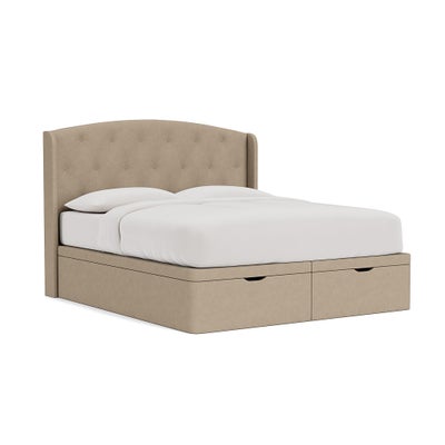 Super King Ottoman Storage Bed - Natural - House Linen Mix