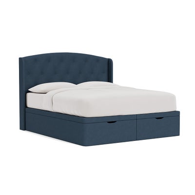 Super King Ottoman Storage Bed - Indigo - House Linen Mix