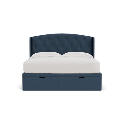 Super King Ottoman Storage Bed - Indigo - House Linen Mix