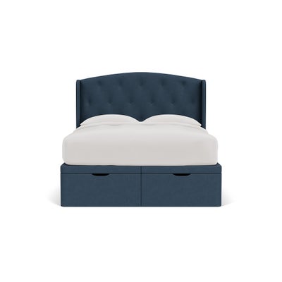 King Size Ottoman Storage Bed - Indigo - House Linen Mix