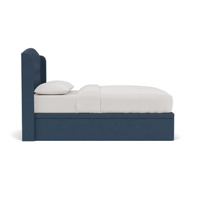 King Size Ottoman Storage Bed - Indigo - House Linen Mix