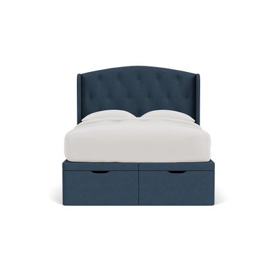 Double Ottoman Storage Bed - Indigo - House Linen Mix