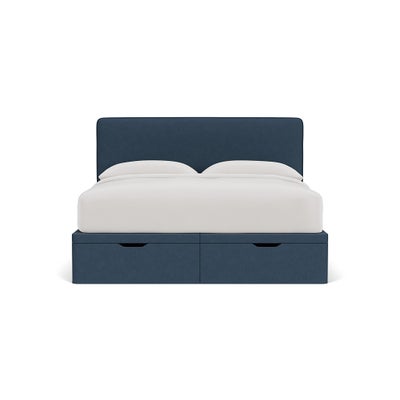 Super King Ottoman Storage Bed - Indigo - House Linen Mix