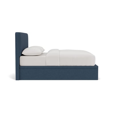 Super King Ottoman Storage Bed - Indigo - House Linen Mix