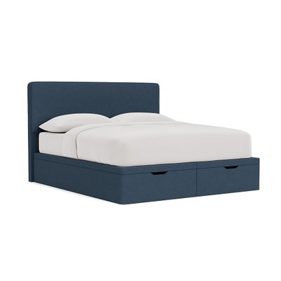 Super King Ottoman Storage Bed - Indigo - House Linen Mix
