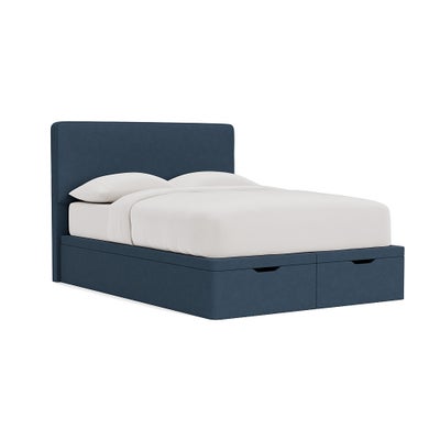 King Size Ottoman Storage Bed - Indigo - House Linen Mix