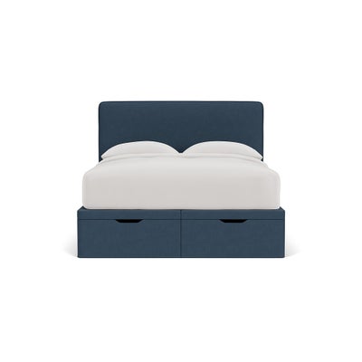 King Size Ottoman Storage Bed - Indigo - House Linen Mix