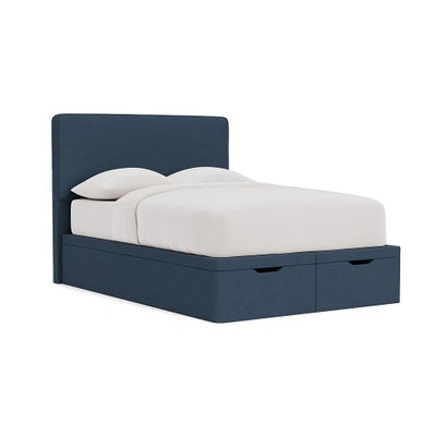 Double Ottoman Storage Bed - Indigo - House Linen Mix