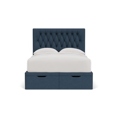Double Ottoman Storage Bed - Indigo - House Linen Mix