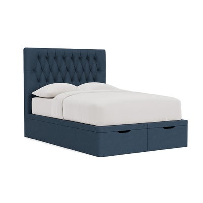 Double Ottoman Storage Bed - Indigo - House Linen Mix