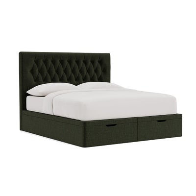 Super King Ottoman Storage Bed - Moss - Eco Chenille