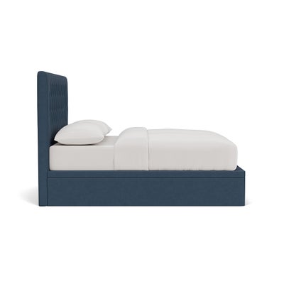 Super King Ottoman Storage Bed - Indigo - House Linen Mix