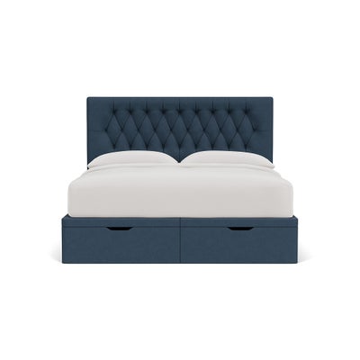 Super King Ottoman Storage Bed - Indigo - House Linen Mix