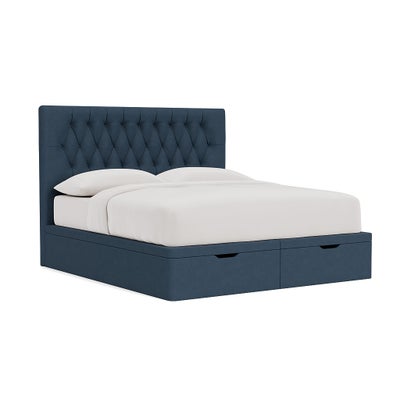 Super King Ottoman Storage Bed - Indigo - House Linen Mix