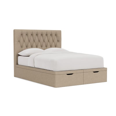 King Size Ottoman Storage Bed - Natural - House Linen Mix