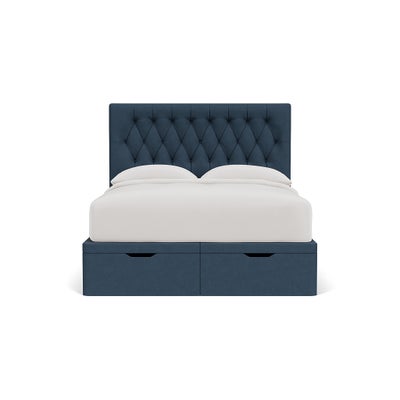 King Size Ottoman Storage Bed - Indigo - House Linen Mix