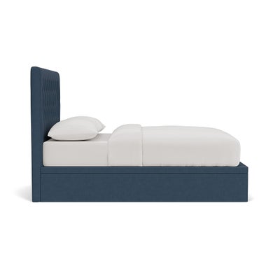 King Size Ottoman Storage Bed - Indigo - House Linen Mix