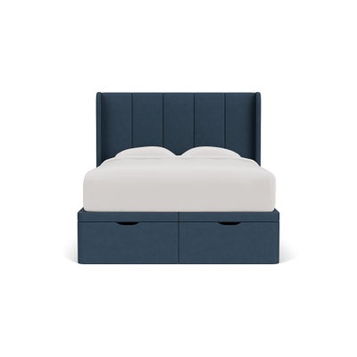 King Size Ottoman Storage Bed - Indigo - House Linen Mix
