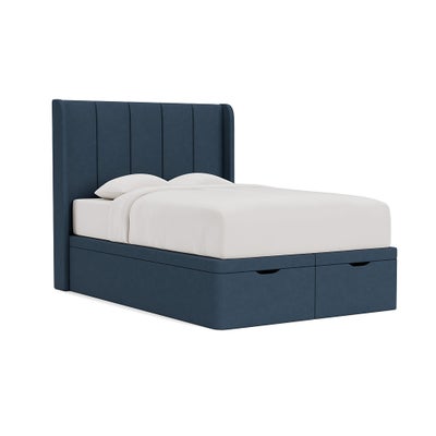 Double Ottoman Storage Bed - Indigo - House Linen Mix