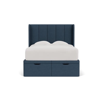 Double Ottoman Storage Bed - Indigo - House Linen Mix
