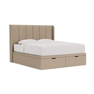 Super King Ottoman Storage Bed - Natural - House Linen Mix