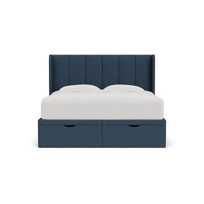 Super King Ottoman Storage Bed - Indigo - House Linen Mix