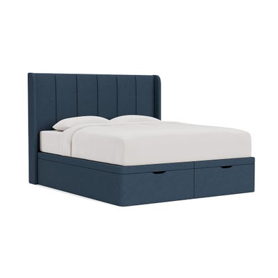 Super King Ottoman Storage Bed - Indigo - House Linen Mix