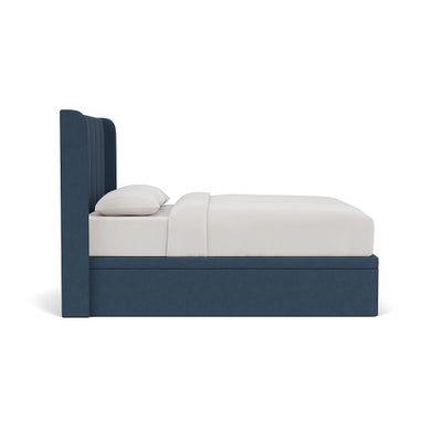 Super King Ottoman Storage Bed - Indigo - House Linen Mix