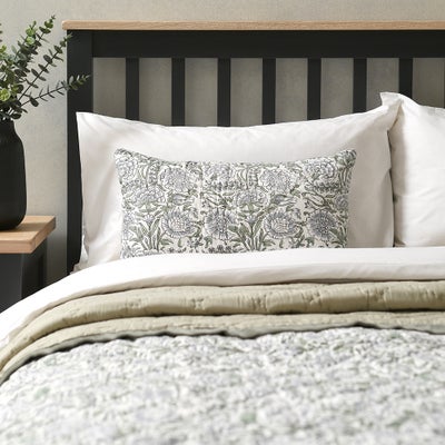 Velvet Trimmed Floral Cushion Green