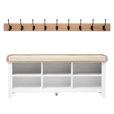 Large Open Shoe Storage Bench with 9 Hook Rack