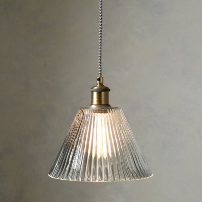 Eliza Ribbed Antique Brass Glass Pendant