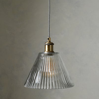 Eliza Ribbed Antique Brass Glass Pendant