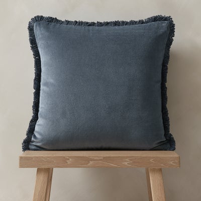 Cotton Velvet Fringed Cushion - Nocturne