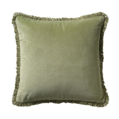 Cotton Velvet Fringed Cushion - Apple