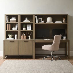 Langley Smoked Oak Modular Office 140cm Desk and Cupboard Set