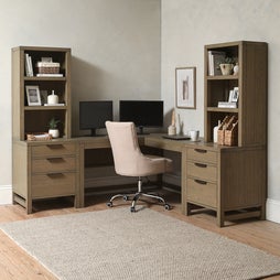 Langley Smoked Oak Modular Office Corner Desk and Drawer Set