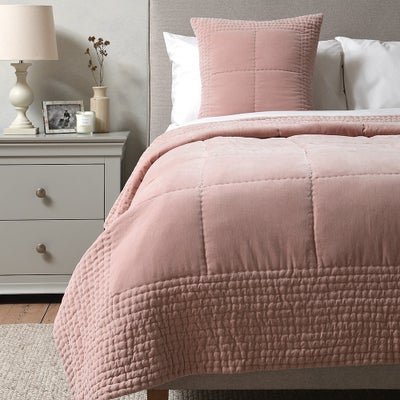 Luxury Cotton Velvet Dusky Pink Bedspread 250x260cm